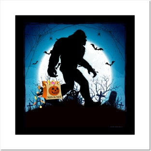 Funny Halloween Bigfoot Trick or Treating Posters and Art